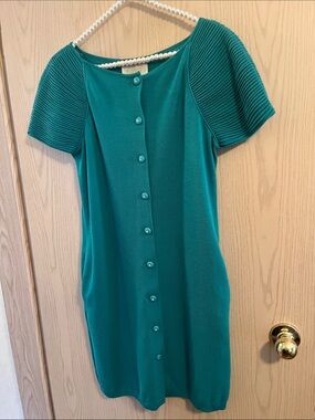 Louis Feraud Teal Button-Front Mini Dress